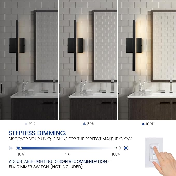 Black Bathroom Vanity Light - 15.7 inch 5CCT Modern Bathroom Light Fixture Over Mirror 12W LED Dimmable Wall Sconce Lighting Fixture for Bathroom Bedroom