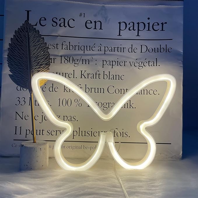 ENUOLI Butterfly LED Neon Decorative Lights, Neon Signs Butterfly Shaped Decor Neon Light,USB/Battery Powered Indoor Wall Decor for Bedroom,Kids Room,Birthday Party,Wedding,Gift(Warm White)
