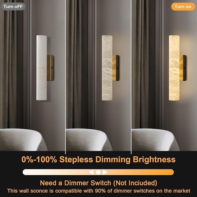 Alabaster Wall Sconces, 20" Brass Wall Sconce, Modern Bathroom Sconces Wall Lighting, Gold Wall Sconce, Spanish Natural Marble Sconce for Living Room, Bedroom, Stairs, Hallway