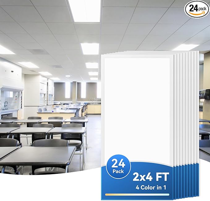 CycevSun 2x4 LED Flat Panel Light - Drop Ceiling, 40/50/60W, 6600LM 24-Pack | 4CCT 3000K 4000K 5000K 6000K Switchable, 0-10V Dimmable, 100-277V, ETL, 5-Year Service, Office, Warehouse, Garage, Commercial