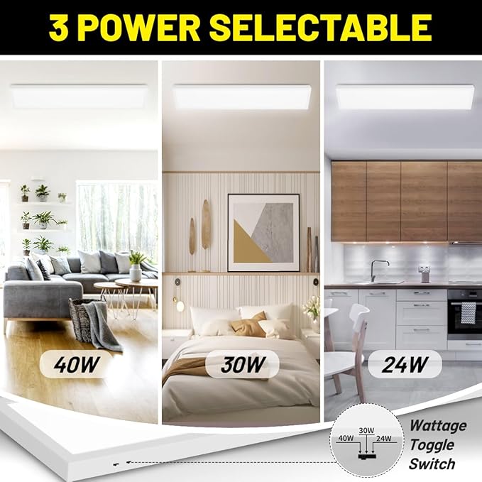 1x4 Led Flat Panel Light Surface Mount 2-Pack, 40W/4980LM, 5CCT 3000K/3800K/4500K/5200K/6000K Selectable, Flush Mount Ceiling Light for Kitchen, Garage, Hallway, Office, ETL