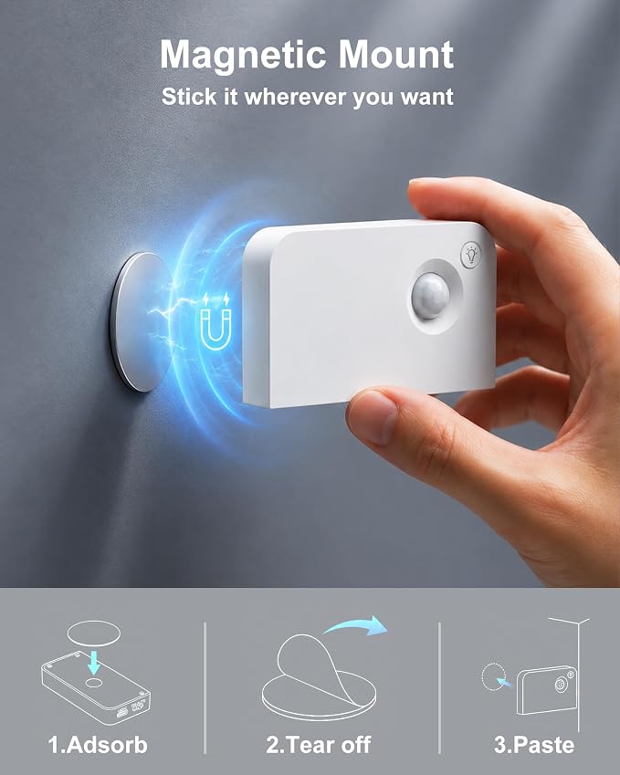 Motion Sensor Stair Light Indoor, Battery Operated Night Lights | Automatic, Wireless, Stick on Anywhere Portable LED Lamp for Step Toilet Hallway Bedroom Under Cabinet Closet Kitchen（6Pack）
