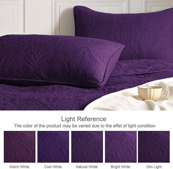 Whale Flotilla Twin Quilt Bedding Set Vintage Damask Reversible Bedspread | Suitable for Bed, 2 Pieces Purple Lightweight Breathable Quilts Twin Size, Ultrasonic Coverlet Bed Cover with 1 Pillow Sham
