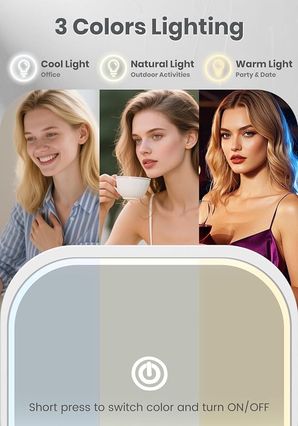 Magnifying Mirror with Light, Rechargeable 40X Compact Mirror with 3 Lighting Modes & Dimmable Brightness, Portable Travel Makeup Mirror with Light, Essentials for Travel, Pocket Purse White