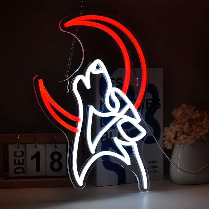 Wolf Moon Neon Sign Led Light Up Signs for Wall Decor Usb Powered Neon Light Signs Indoor Light for Room Decor Holiday Gift