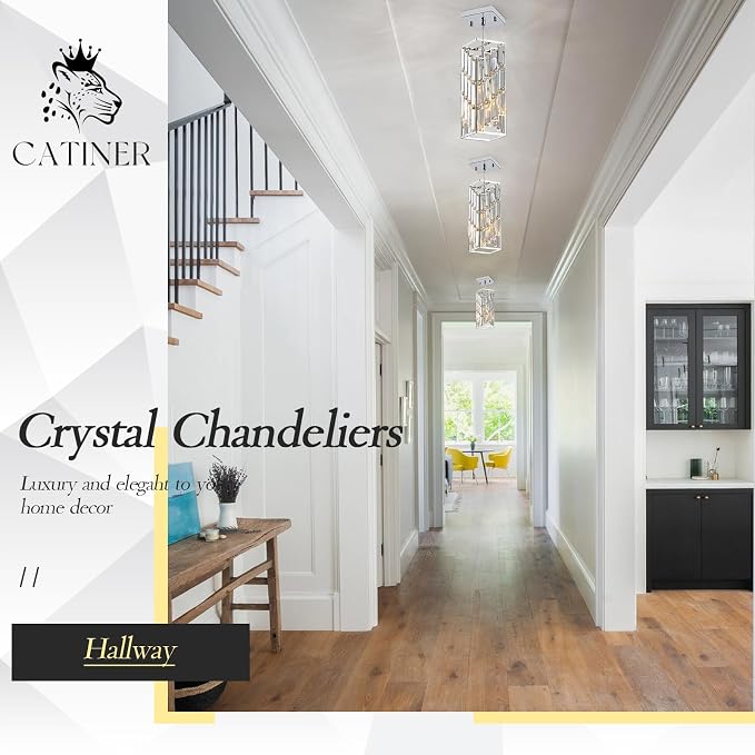 CATINER Chrome Crystal Pendant Light 3-Pack, Kitchen Island, E26 | Chrome crystal pendant lights 3-pack with adjustable 59" cords, E26 base, dimmable for kitchen island lighting