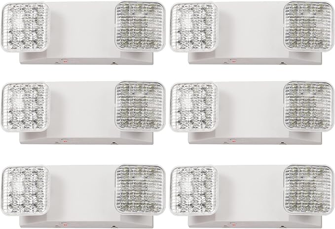 GZRUIYANG Emergency Lights with Battery Backup, LED Commercial Emergency Lighting Fixtures Two Head Adjustable, UL 924 Certified, Hardwired Emergency Exit Light for Business - 6 Pack(White)