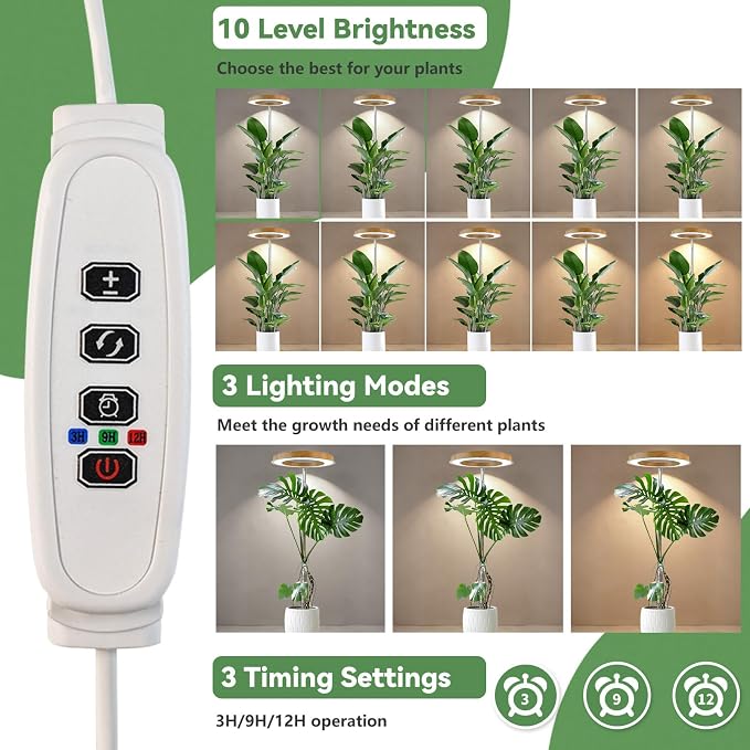 Wood Grain Grow Lights for Indoor Plants Plant Growing Lamp, Full Spectrum Plant Lights for Indoor Growing (Wood Color with Base, 1 Pack)