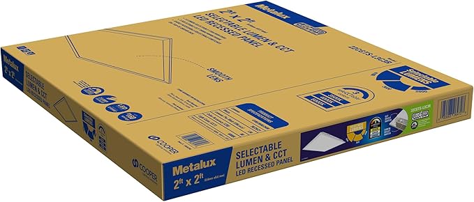 Metalux CGTS 2x2 Selectable Back-Lit Shallow LED Ceiling Panel Light Fixture with 3 Lumen Levels and 3 Color Temperatures for Commercial and Residential - 22CGTS-L3C3R