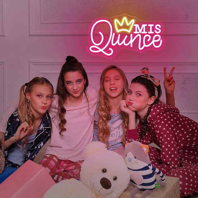 Mis Quince Neon Sign for Wall Decor, Dimmable LED Sign Neon Lights for Bedroom Quinceanera Christmas Birthday Party Room Decoration Gift for Girl Kid lover 15.7 * 9 Inch