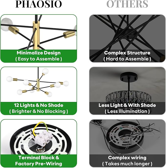 Sputnik Chandelier 8-Light, Mid Century Modern Height Adjustable Ceiling Light Fixture for Dining Room, Kitchen Island, Living Room,Bedroom-Black and Gold