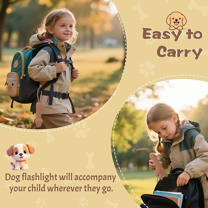 Kids Silicone Flashlight, Dimmable Flashlight for Toddlers Kids Boys Girls, Rechargeable Hanging Night Light for Camping, Night Walks and Home Use, Fun Animal Themed Portable Torch