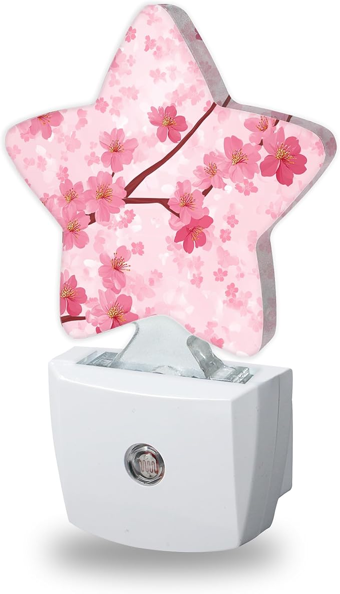 Energy Efficient Nightlights Plug in Wall, Pink Flowers Night Light for Kids Bedroom Decorative, Spring Floral Dusk-to-Dawn Sensor Sleep Friendly Lamp for Nursery Bathroom Basement