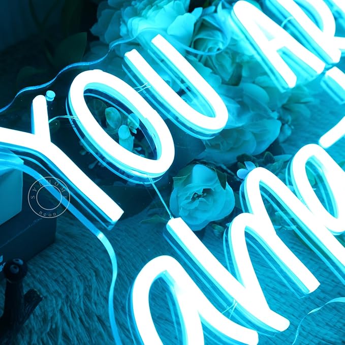 SYLHOME You Are Amazing LED Neon Light Sign 5V Girls Boys Bedroom Living Room Classroom Wall Decor Sign Hanging Smart Birthday Decoration USB 16.9" X 10.6" Ice blue