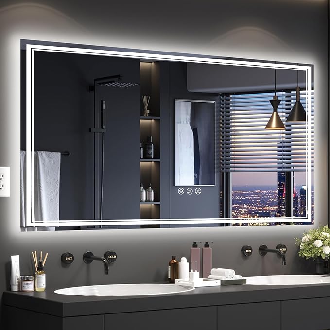 Ratsamee 72x36 Inch LED Bathroom Mirror with Frontlit & Backlit, Lighted Mirror for Bathroom Wall with 3-Color Dimmable & Anti-Fog, Vanity Mirror with Lights
