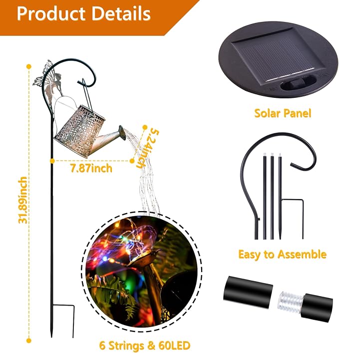 Solar Watering Can Light, Solar Outdoor Decorative, Garden Decor Lights | for Yard, IP65 Waterproof Hanging Lantern Landscape Lights, Garden Gifts for Mom, Grandma Women Birthday