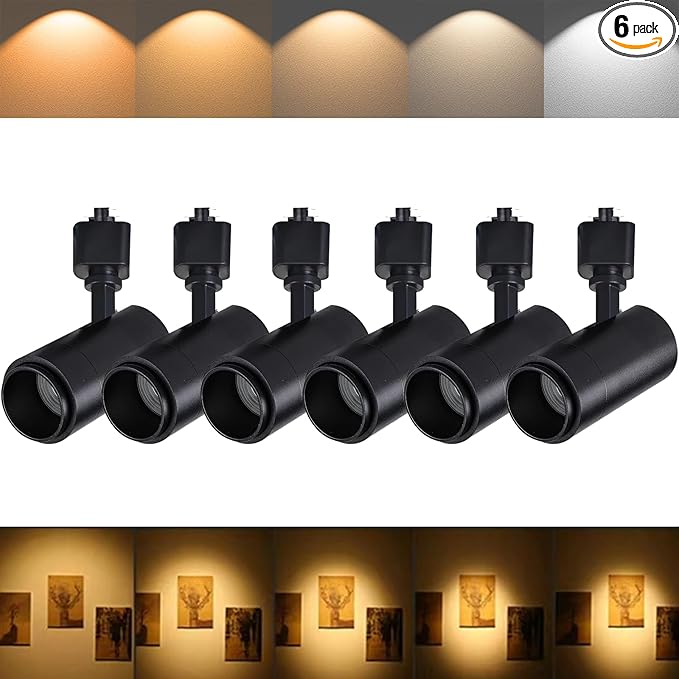 5Color LED Track Lighting Heads 12W Dimmable,Zoomable Beam15°/24°/36°/45°/60°,2700K/3000K/3500K/4000K/5000K,Single Circuit H Track Lighting Heads Ceiling Fixtures Art Lighting(6 Pack-Black)