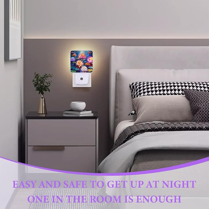 Magic Lotus Flower Night Light,Plug-in Night Lights with Dusk-to-Dawn Sensor for Bedroom,Bathroom and Living Room Sleep Friendly lamp 0.5w