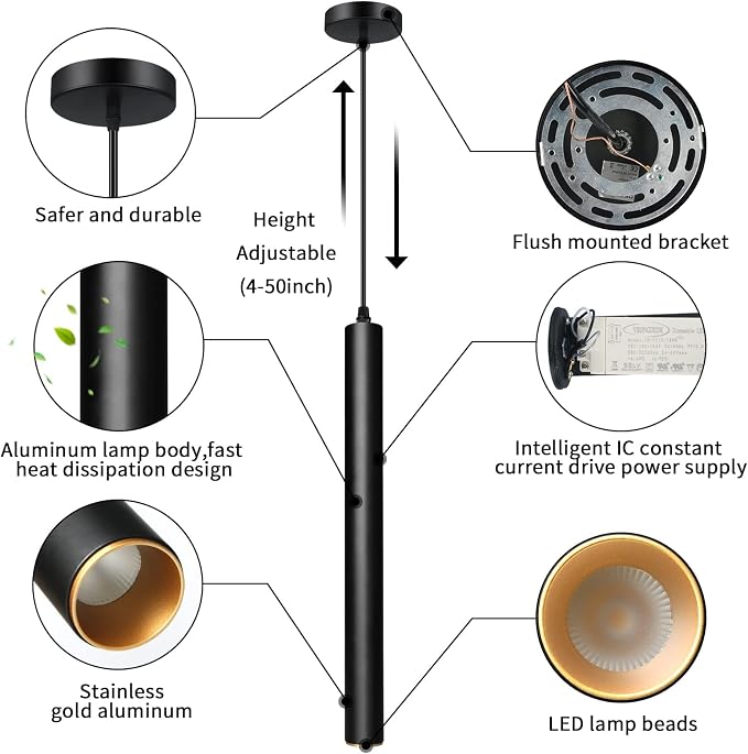 Modern Pendant Lights 4000K LED Dimmable Pendant Light Fixtures Pendant Lighting for Kitchen Island,Bar,Bedroom, 15.7inch, 10W, ETL, 1Pack