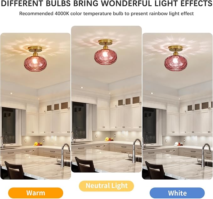 Luafac 7.9″ Vintage Small Red Semi Flush Mount Hallway Ceiling Light,2 Pack | Art Deco Hammered Glass,Whimsical,MCM,Gold Mid Century Light Fixtures for Closet Cottage Entryway Laundry Room Foyer