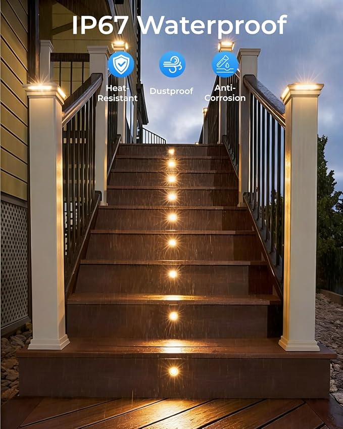 LED Recessed Deck Lights with Protecting Shell, IP68 Waterproof Warm White, 0.6W , Outdoor Landscape Lighting, 12V Low Voltage Deck Lights Kit for Garden Yard Step Riser Stair Decoration, 12 Pack