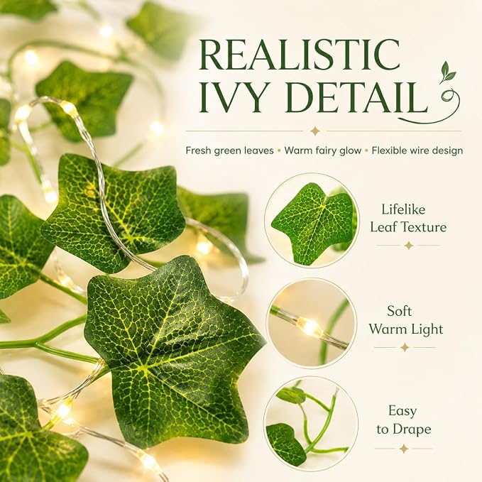 BobbleT Vines with Lights for Bedroom, 200 LED Fairy Curtain Lights | Warm White Fairy String Lights for Bedroom, 6.5 ft x 6.5 ft, USB Powered with Remote Control and 8 Modes for Bedroom & Dorm