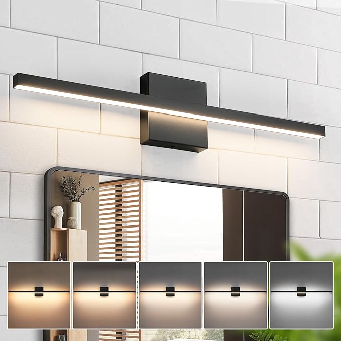 Black Vanity Light Fixtures for Bathroom - 23.6 inch Dimmable Modern Bathroom Light Fixture Over Mirror 5CCT Adjustable Wall Sconce Lighting Fixture LED Vanity Lights Bar