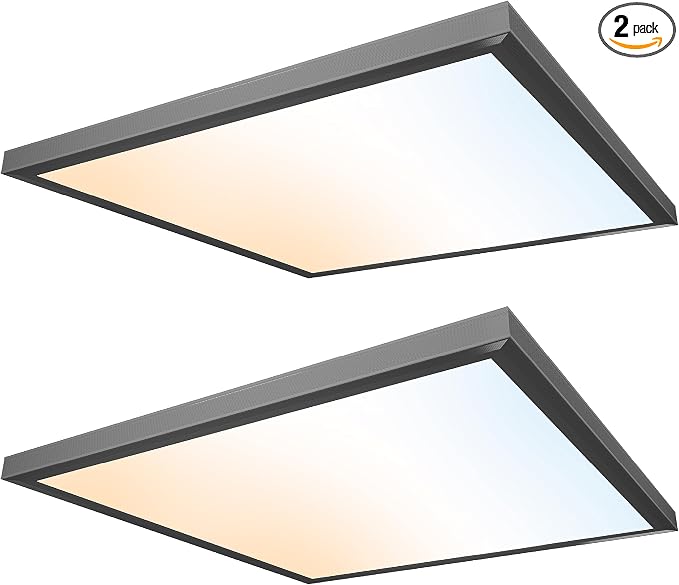 Ultralux 2x2 Surface Mount LED Panel TRIAC Dimmable 3CCT Matte Black 2Pk | 3000 lumens, 120-degree beam, CRI>80, aluminum build, damp-rated, fits junction boxes, over 50,000 hours, 5-year warranty