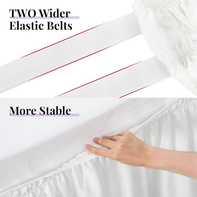 RIMELA White Bed Skirt Twin Size 15 Inch Drop, Elastic Bed Skirting for Adjustable Bed Base & Frame, Bedding Dust Ruffle Easy to Install, Lightweight Wrap Around Bedskirt