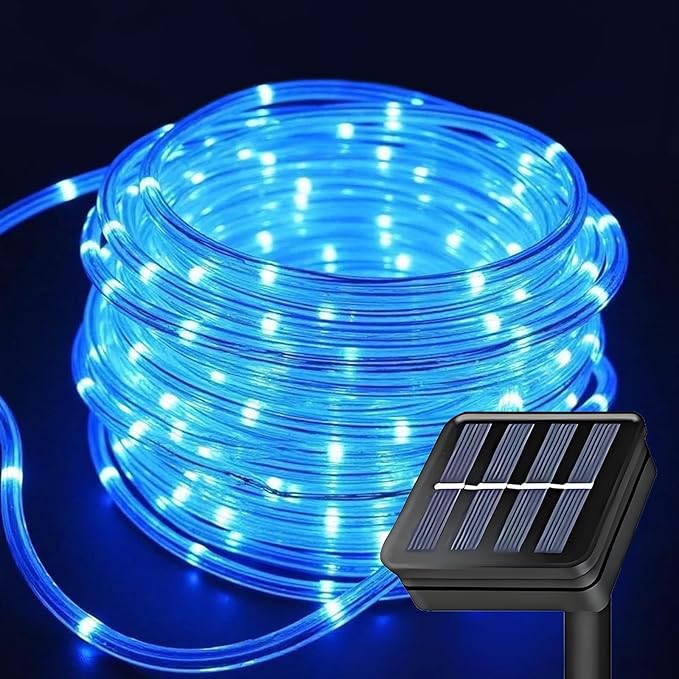 Solar Rope Lights, 66 Feet 200 LED Solar String Lights Outdoor Waterproof 8 Modes Fairy Tube Light Garden Christmas Light Decorative for Pool Patio Party Wedding Christmas, Blue