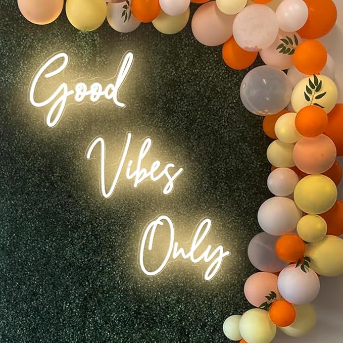 Super Large Good Vibes Only Neon Signs for Wall Decor, 57 Inch Good Vibes Only Neon Sign Large with Remote Dimmer, Neon Lights for Bedroom Wedding Christmas Party, Bar, Club Decor, Warm White