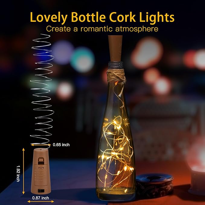 Brightown Wine Bottle Lights with Cork, 10 Pack 7ft 20 LED | 5 Colors, Battery Operated Cork Lights, Waterproof Silver Wire for Liquor Bottles DIY Party Wedding Décor