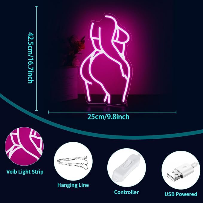 Neon Sign - HSJNJKFU Lady Neon Signs for Wall Decor Beer Bar Light Signs for Man Cave Decor Pink Women LED Neon Sign for Room Birthday Party USB Powered