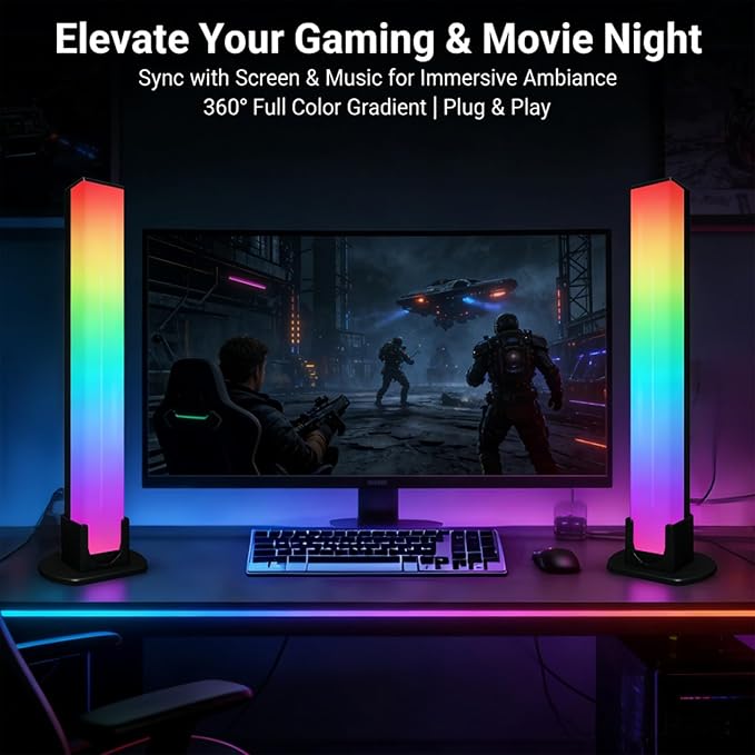 2PCS RGB LED Light Bars, Smart WiFi TV Backlight with Music Sync | Scene Modes, Compatible with Alexa & Google Assistant, Color Changing Lights for Bedroom Gaming Room