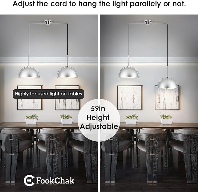 Silver Dome Pendant Light 2 Light Socket Large Pendant Light Fixture with Adjustable Pendant Cord Modern Pendant Lighting for Kitchen Island Dining Room Kitchen Sink