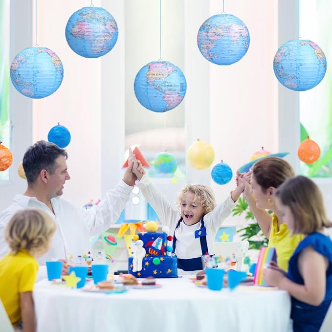 Globe Hanging Paper Lanterns, Around The World Earth Day Decorations, Travel Themed Paper Lanterns for Classroom Decorations Travel Party Decorations (12 inch, 6pcs)
