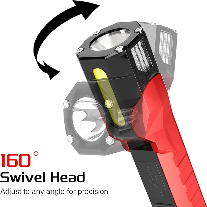 Anhay Rechargeable Work Light, 1200 Lumens LED Work Lights with 160° Swivel Head, Magnetic Base & Hooks, 6 Lighting Modes Magnetic Work Light for Car Repairs, Emergencies (2)