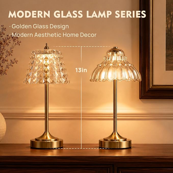 Flower Battery Operated Rechargeable Lamp Cordless, Petal, Amber | Small, Vintage, Gold, Wireless, LED, Dimmable, Table, Home Decor, Bedroom, Bedside, Nightstand, Birthday Gifts for Women