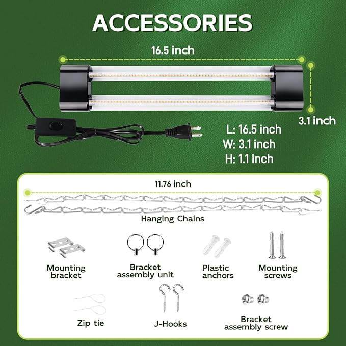 Hlite LED Grow Light 16 inch, Hanging Full Spectrum Linkable 2 Pack | Linkable Plant Grow Lights for Indoor Plants, Plug and Hanging with On/Off Switch, Seedling to Flowering, Pinkish White