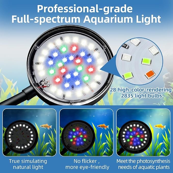 DaToo 6W Aquarium LED Light for 1-5 Gallon Betta Fish Tanks Mini USB Clip On Fish Tank Light with Full Spectrum & Dimmable Brightness