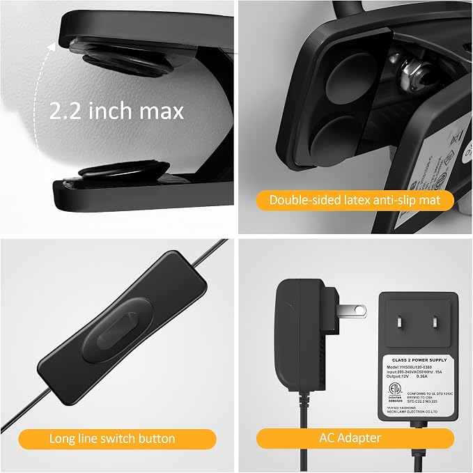 Book Light for Reading in Bed, Eye-Caring LED Reading Light, 360° Flexible Clip on headboard lamp, 5W 3000k Desk Lamp with Clamp for Bedroom, Office, Painting, Workbench and Sewing, Black