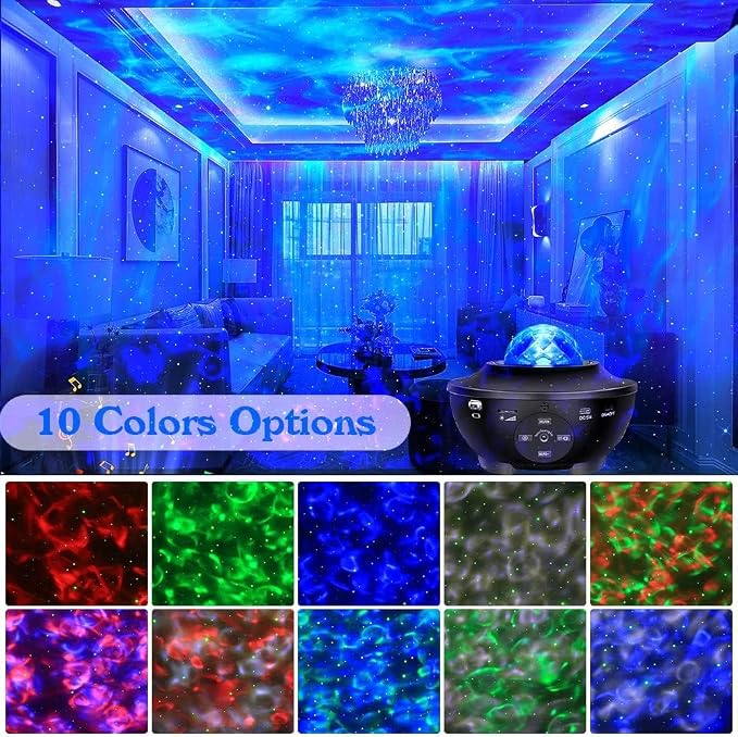 Sunbox Star Projector,Galaxy Projector Night Light with Remote Control,White Noise,Music Speaker&Timer,Starry Light Projector for Bedroom,Party,Decoration,Star Night Light