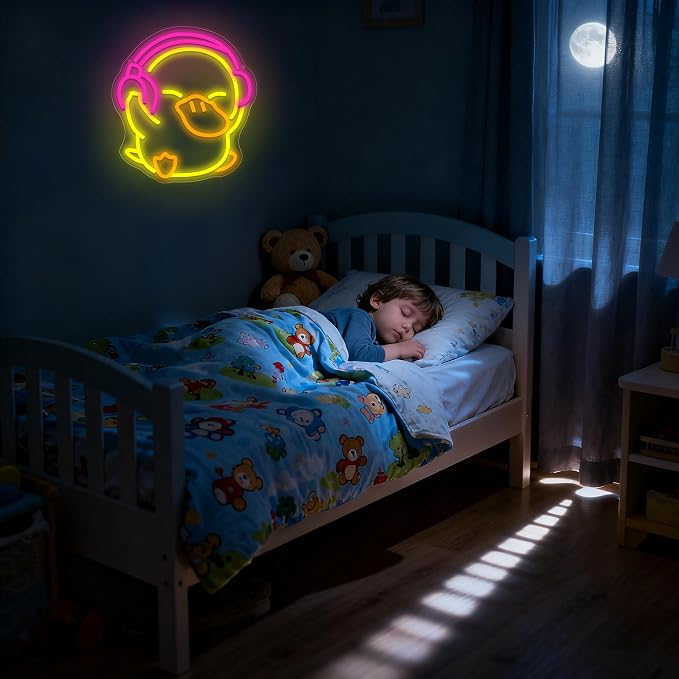 Duck Neon Sign for Wall Decor Cartoon LED Light for Man Cave | Dimmable cartoon music duck neon light, bedroom, club bar dorm decor, birthday gifts for kids, size 13.7*12.5 in