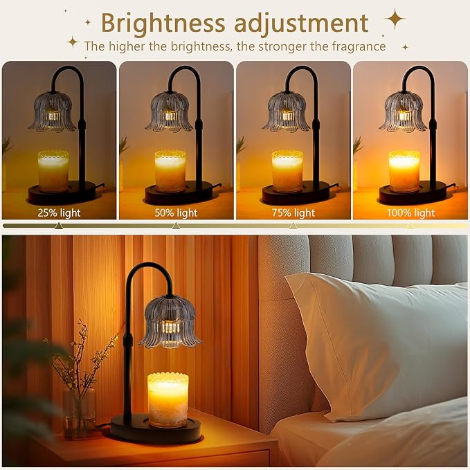 CRMILL Candle Warmer Lamp Electric Timer - Candles Height Control Warmers Scented Lamps No Flame Heat Warm Melt Wax Jar Modern Home Decor Table Lights for Home Living Bedroom Decorative