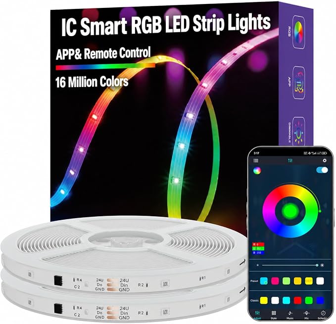 MFWW 100FT Strip Lights, Smart IC RGB LED Lights Multiple Colors on One Line, App+Remote Control, Timing, Multimodal, Music Sync, Color Changing Lights for Bedroom, Party Home Decor, (2 x 50ft)