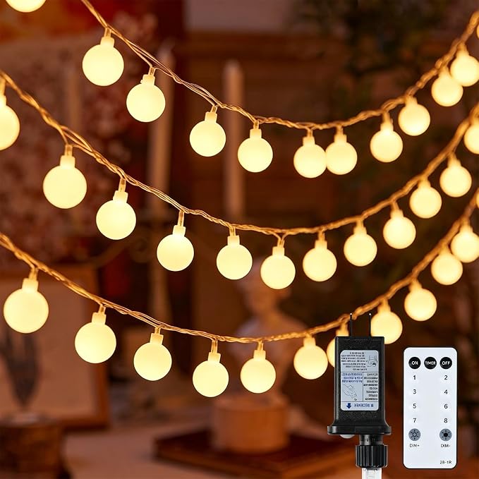 33FT 100LED Globe String Lights, Waterproof 8 Modes Hanging Fairy Lights Plug with Remote for Patio Garden Holiday Tree Yard Party Wedding Indoor Outdoor Decor, Warm White