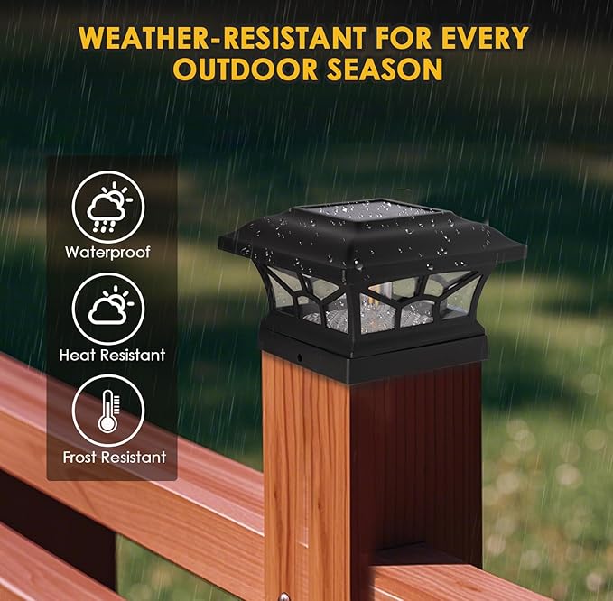 2 Pack Solar Post Cap Lights Outdoor Waterproof, Fits 4x4, 5x5, 6x6 Wooden & Vinyl Fence Decks, Edison LED Bulb with Warm & Cool White Light Modes (Classic Black, 2)
