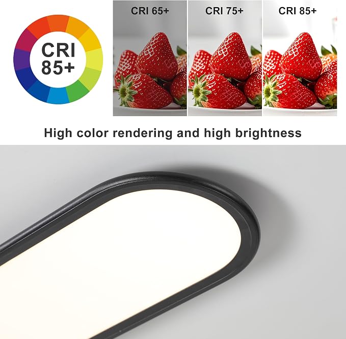 55.1" High Brightness Linear LED Ceiling Lamp, 60W Dimmable Low Profile Flush Mount LED Flat Panel Long Ceiling Light Fixture for Kitchen Office Laundry Shop, Black