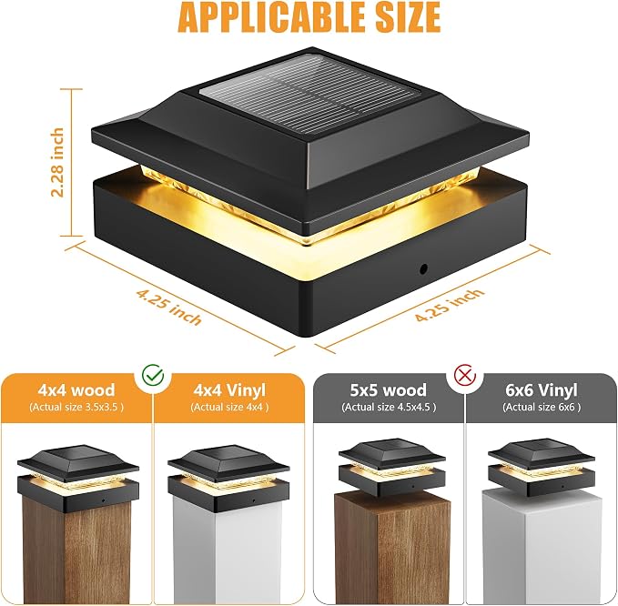 Brightown Solar Post Cap Lights Outdoor 12-Pack, Waterproof Fence Post Solar Lights for 4x4 Wood/Vinyl Posts, 16 LED Deck Post Lights with 2 Color Modes Decorate Patio Porch Garden