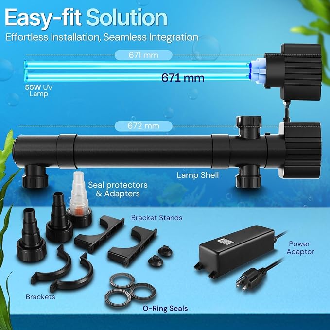 Flexzion 55W UV Pond Light Clarifier for Outdoor Koi Ponds | 55W Uv Light for Pond Clarifier, 5000L/H Flow